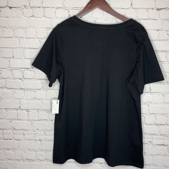 Black V-Neck Cotton Stretch Tee  Avenue 14/16 - Picture 2 of 6